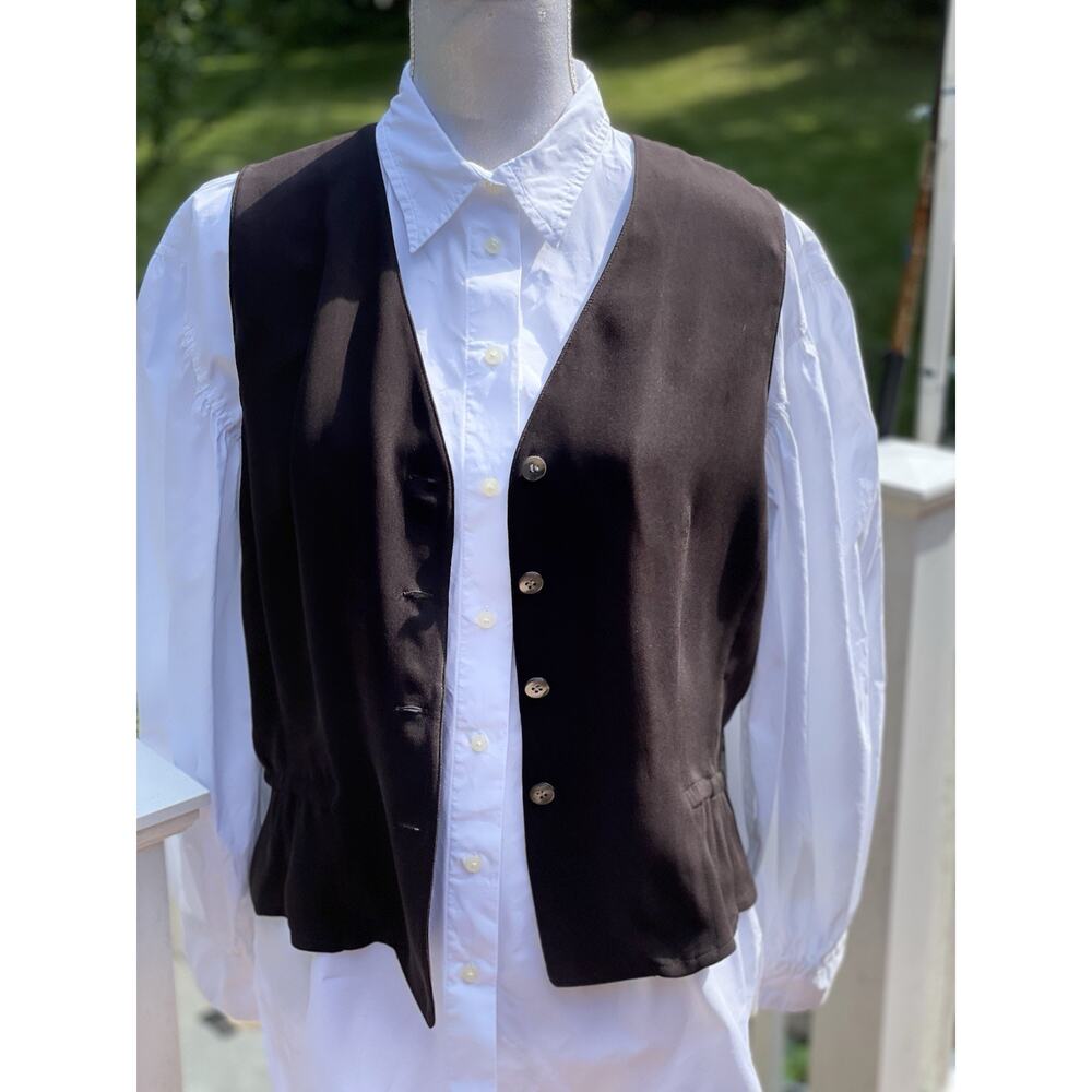 Vintage 90s Emanuel Ungaro Womens Brown Silk Button-Front Vest Luxury Staple, 12 - Picture 16 of 16